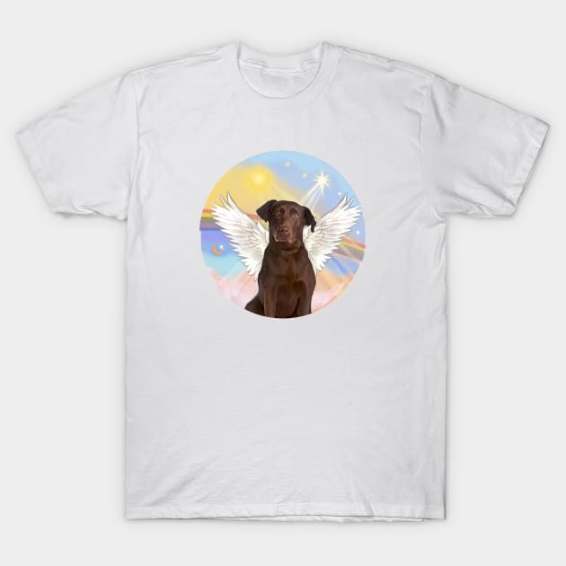 Chocolate Labrador Retriever Angel in Heaven's Clouds Rainbow Bridge Design T-Shirt by Dogs Galore and More